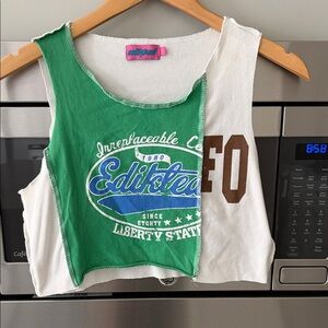 Edikted Green and White Graphic Crop Top